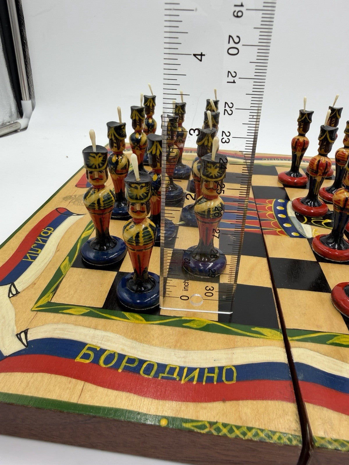 Russian vintage Matryoshka chess set 24 Pawns Plus Wooden Board Soldiers