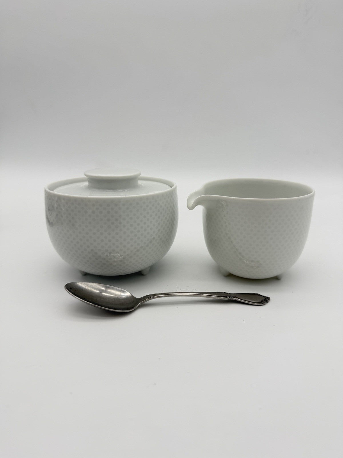 Rosenthal Porcelain Studio Linie Germany Sugar Bowl & Creamer White Glossy Vtg