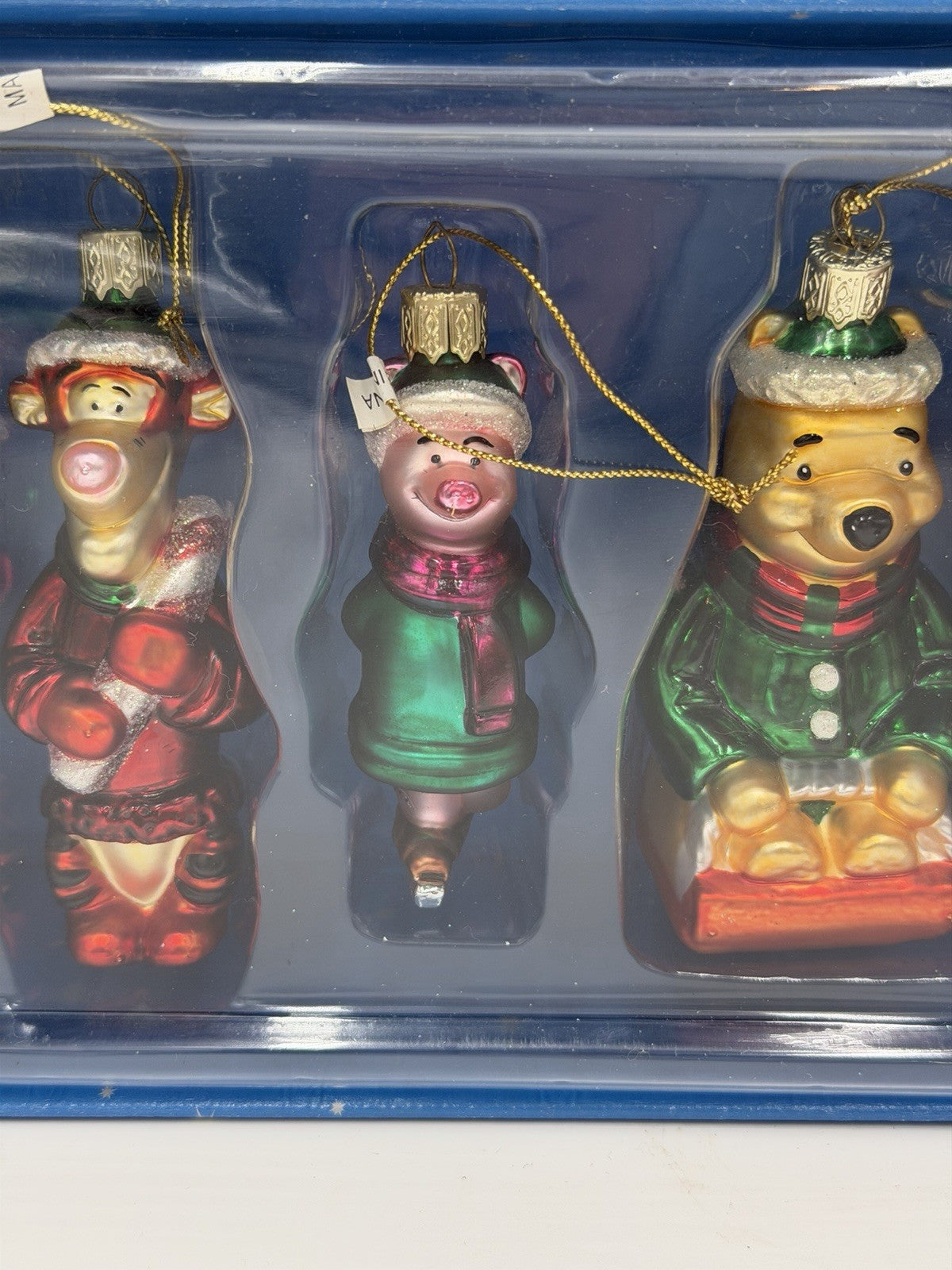 Disney Store Pooh Family Hand Blown Art Glass Ornaments Set 7 Christmas W/box
