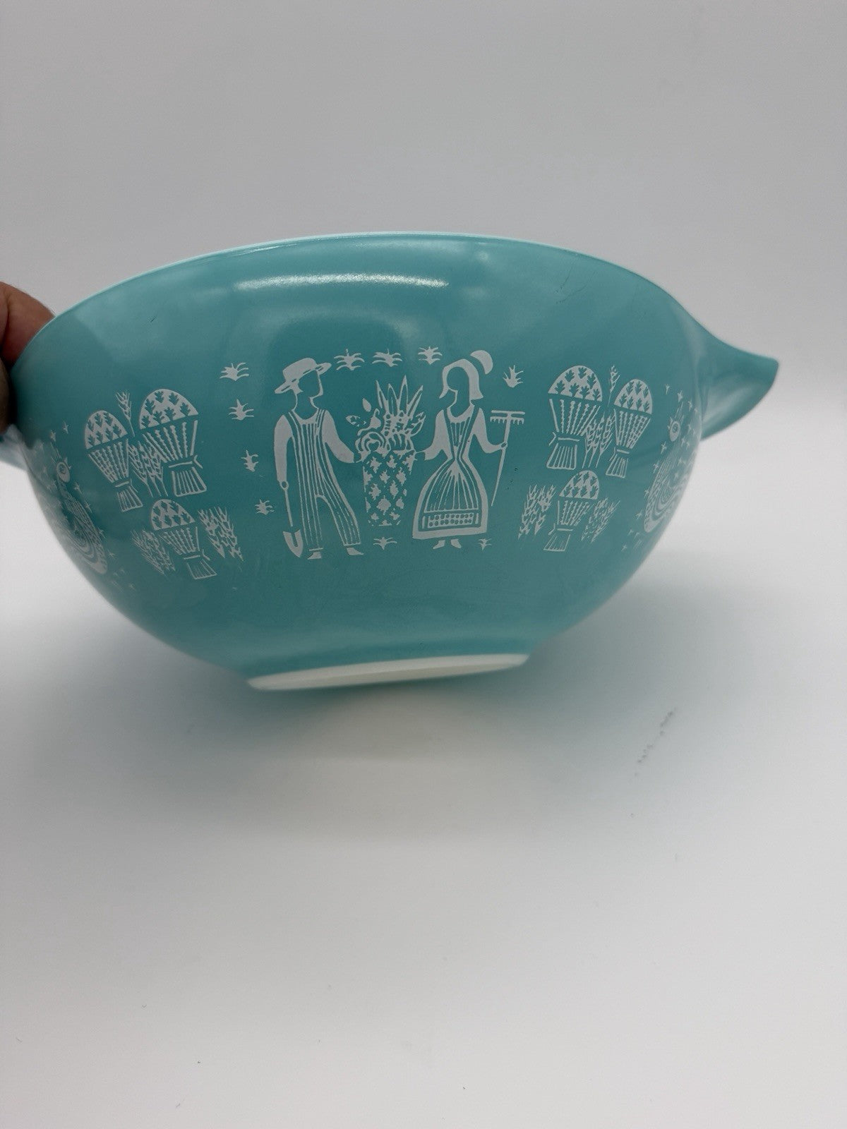 PYREX Amish Butterprint Cinderella 4 Qt Turquoise Mixing Bowl #444 Vintage Glass