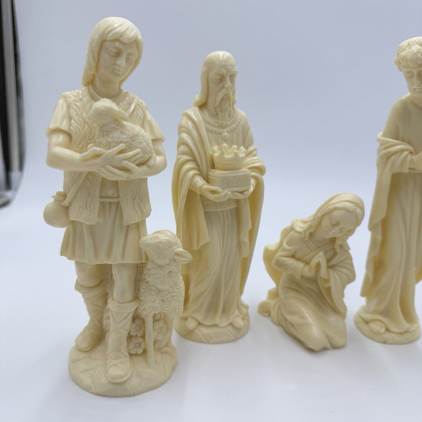 Vintage Bianchi Italy Alabaster Carved Nativity Set Figurines Jesus Missing 7”