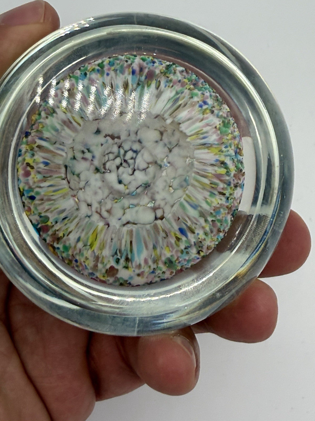 Vintage Murano Venetian Italy Art Glass Floral Millefiori Paperweight 2”x 2.5”