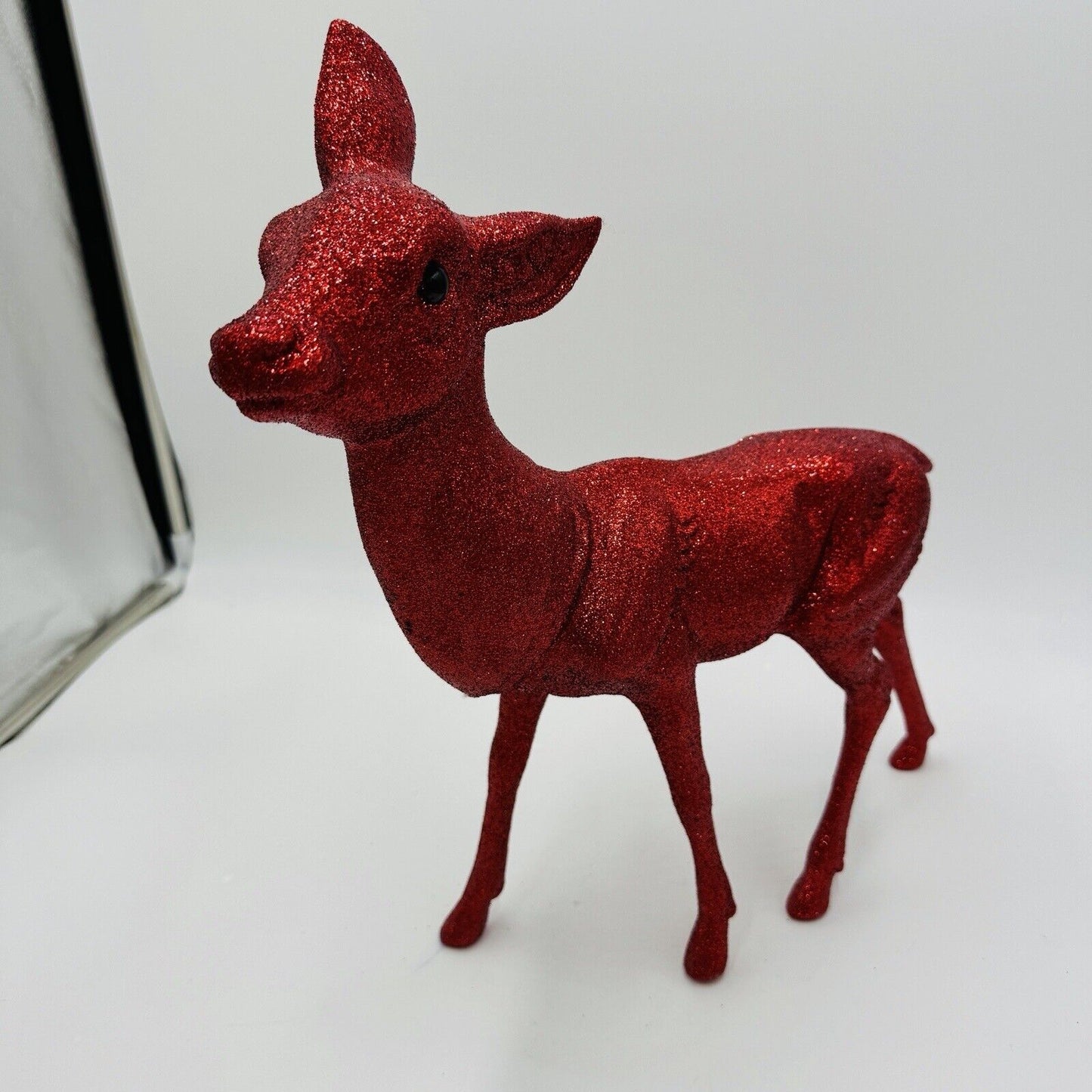 Inscha Deko Handwerk Red Glitter Reindeer Germany Christmas Figures 15in Vinta