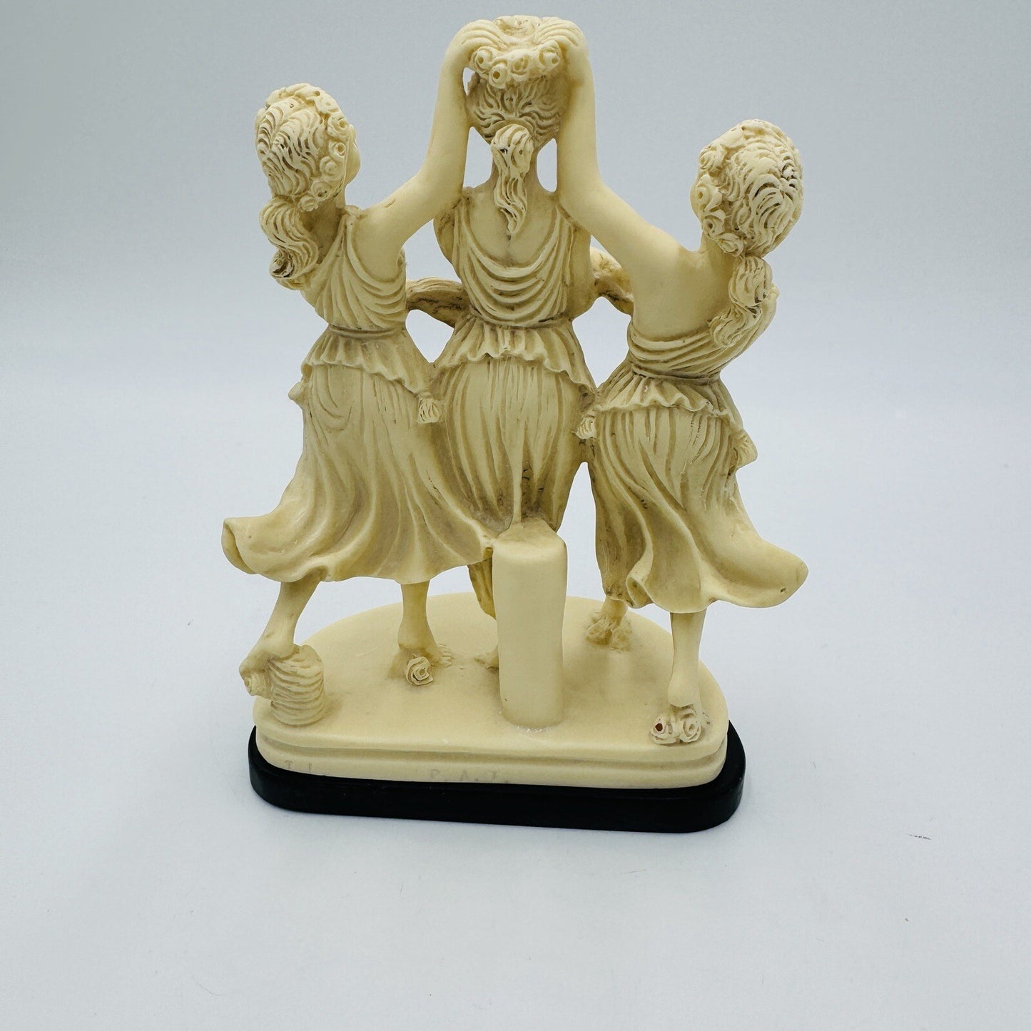 Signed P.A.T Italy Alabaster Three Graces Figurine  Marble Black Base Sculpture