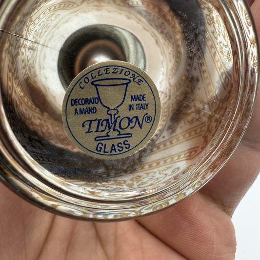 2 Vintage Collezione Timon Art Glass Italian Iridescent Gold Champagne Flutes