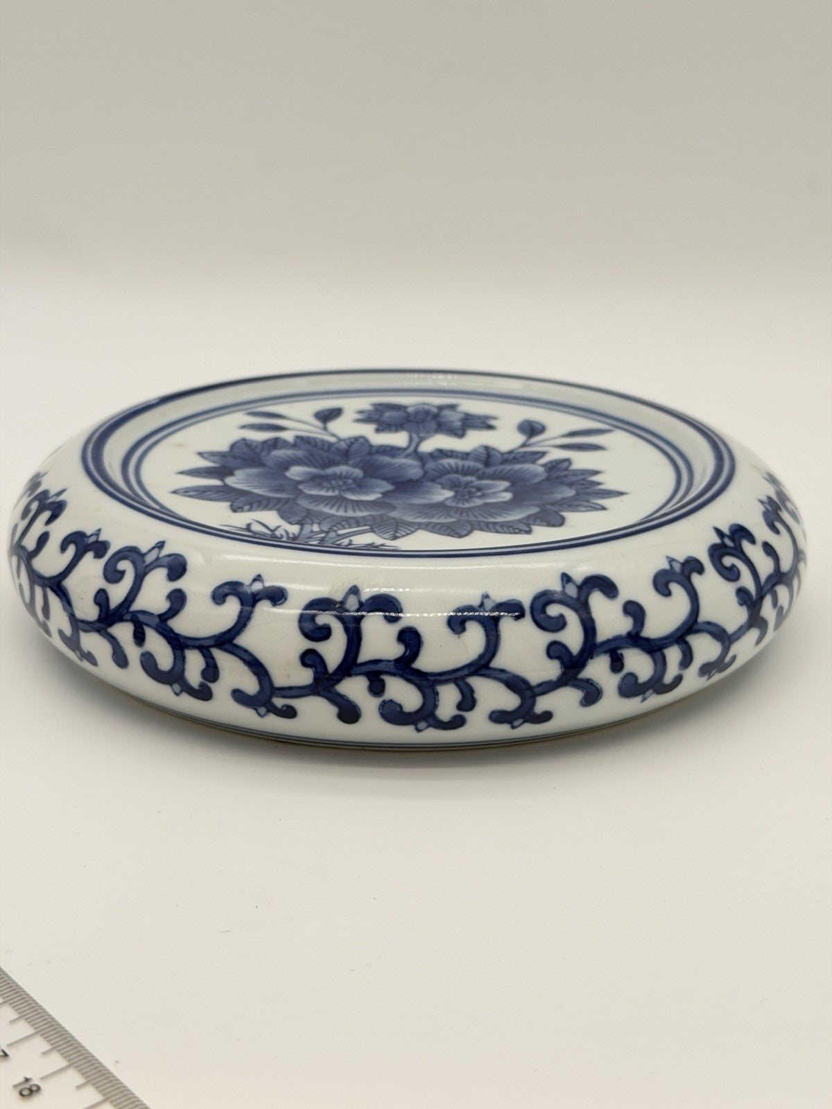 Vintage Chinese Round Base Plant Stand Trivet Blue/white Chinoiserie Porcelain