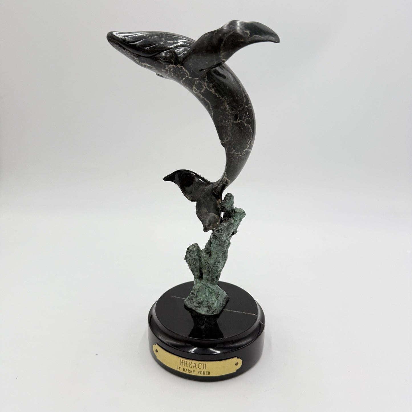 Rare Barry Power Bronze Marble Base Art Sculpture Hunchback Whale Breach” 24/400
