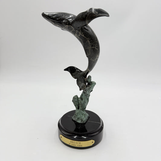 Rare Barry Power Bronze Marble Base Art Sculpture Hunchback Whale Breach” 24/400