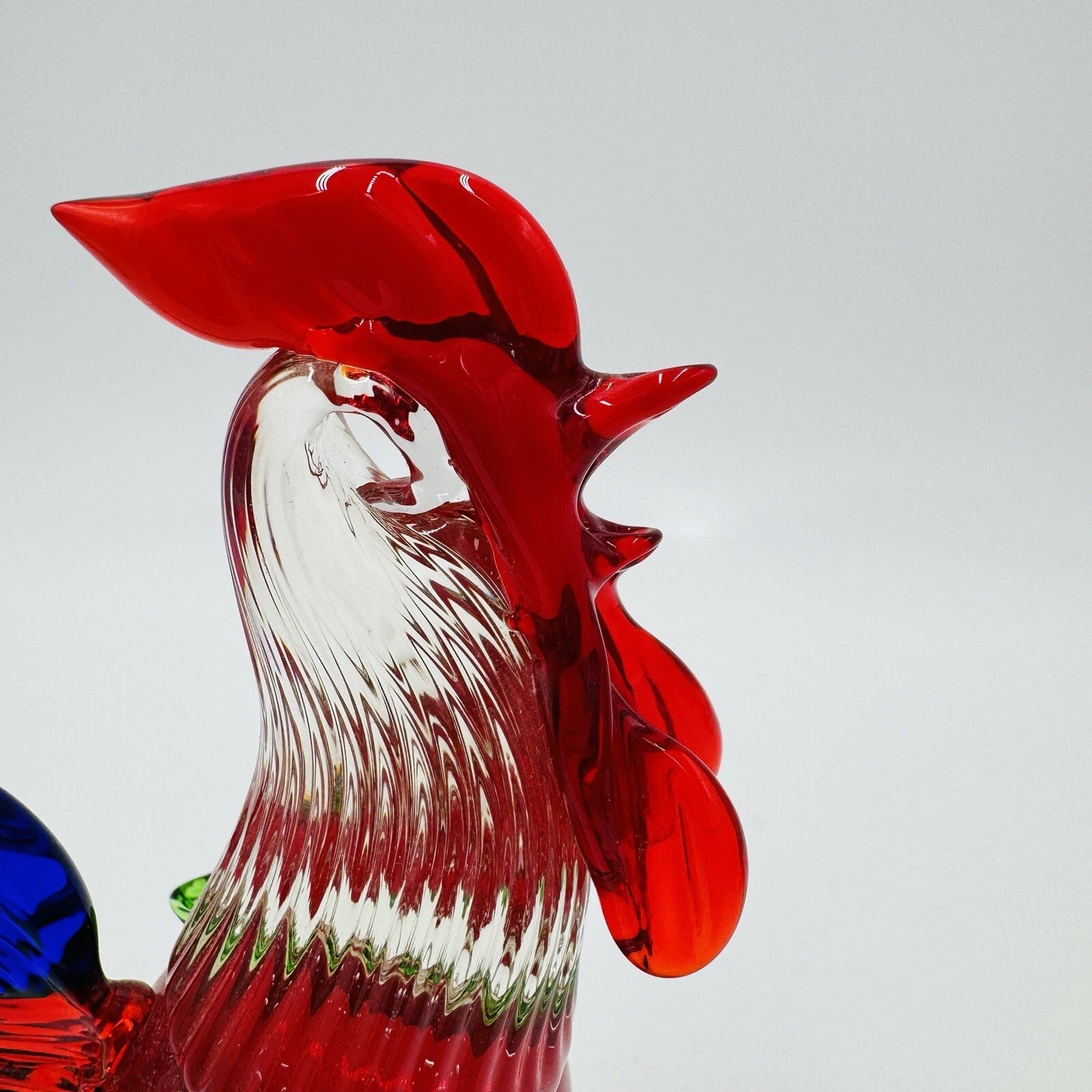 Hand Blown Art Glass Multicolor Rooster Figurine  Hand Crafted Chicken Bird 7in