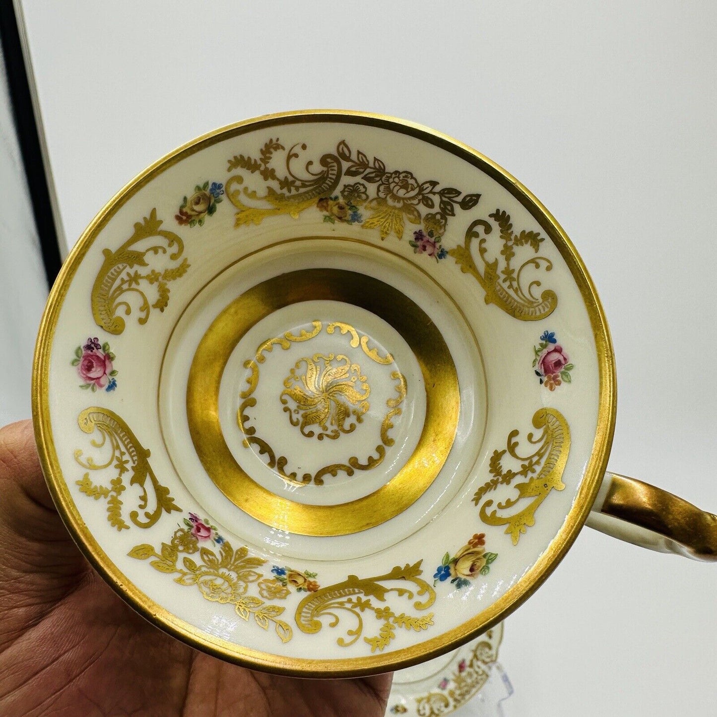 Hertel-Jacob Rehau Teacup Saucer Bavaria Porcelain 9624 Floral Gold Trim German