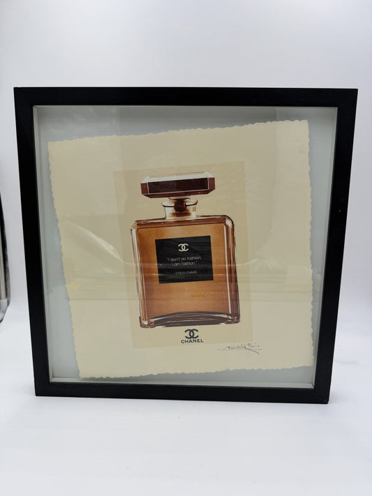 Fairchild Paris Pop Art Print Coco Chanel RM Gold Perfume Bottle Framed 15”x15”