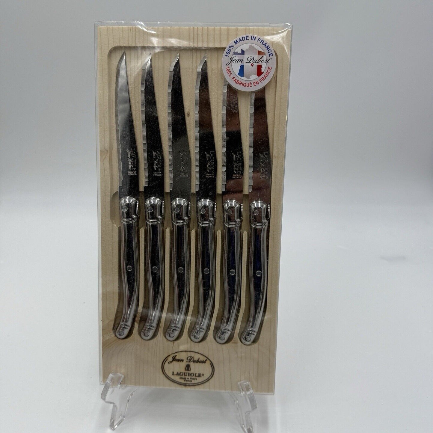 Set of 6 authentic French Jean Dubost Laguiole steak knives stainless