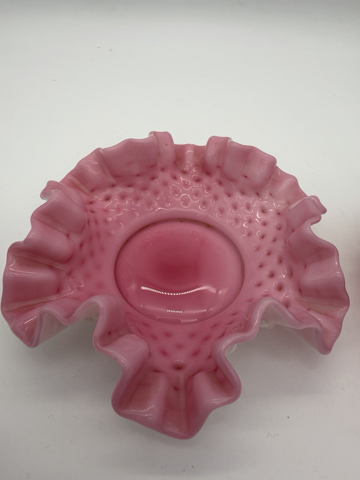 Vtg Fenton Art Glass Cranberry Opalescent Hobnail Ruffled Bowl & Pitcher