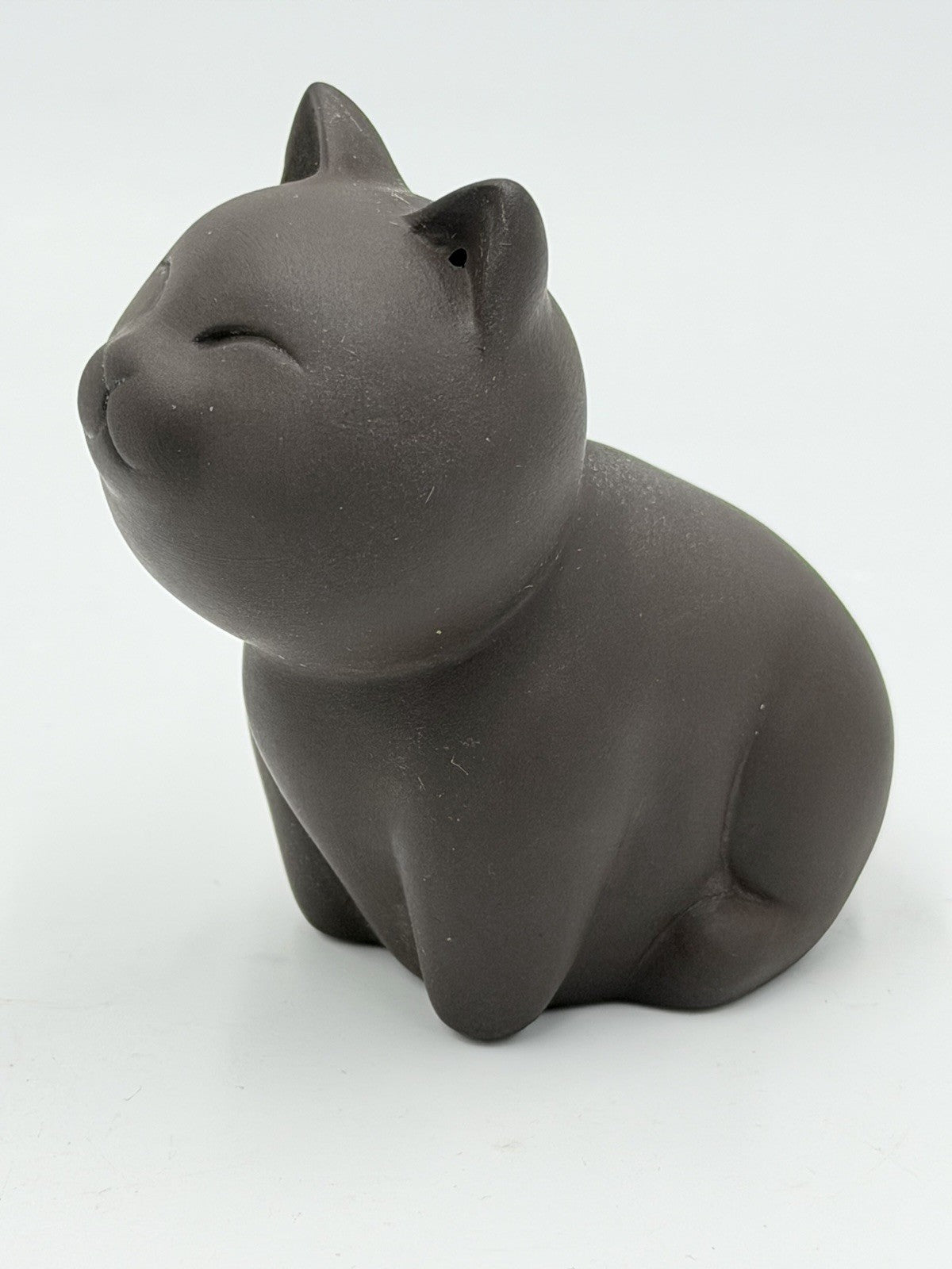 Chinese Art Pottery Kitty Cat Figurine Brown Hand Made Small