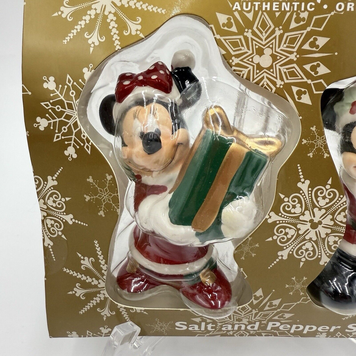 Disney Ceramic Mickey  & Minnie Mouse Christmas Salt And Pepper Shakers New