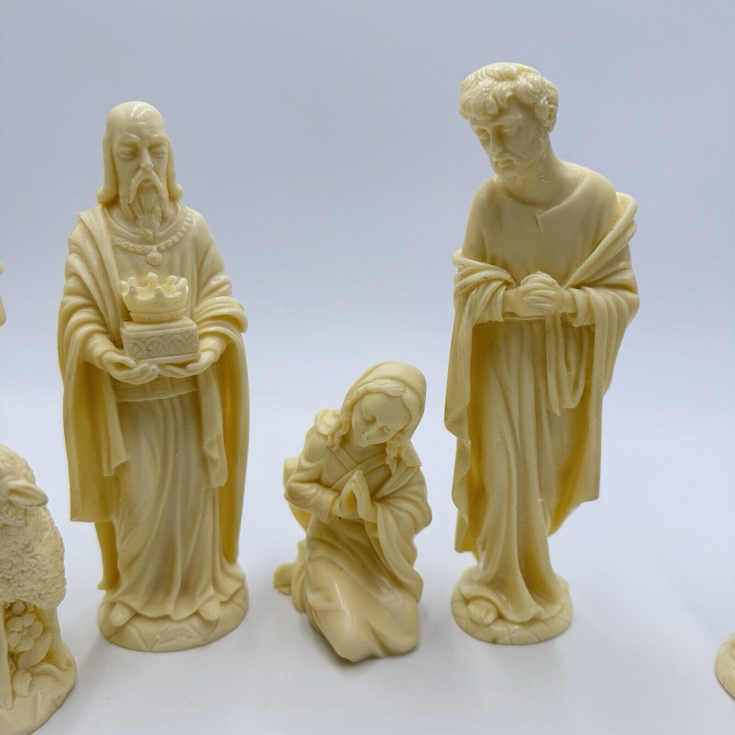 Vintage Bianchi Italy Alabaster Carved Nativity Set Figurines Jesus Missing 7”