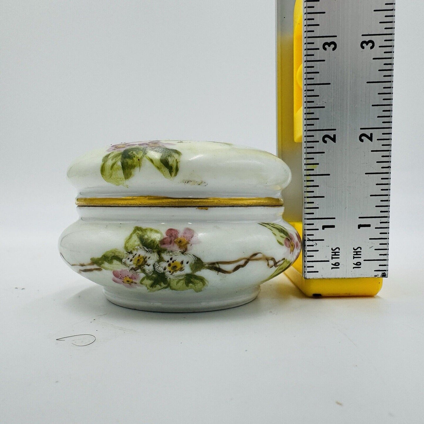 Antique T&V Limoges France Porcelain Floral Trinket Box Jewelry Box Painted 2”