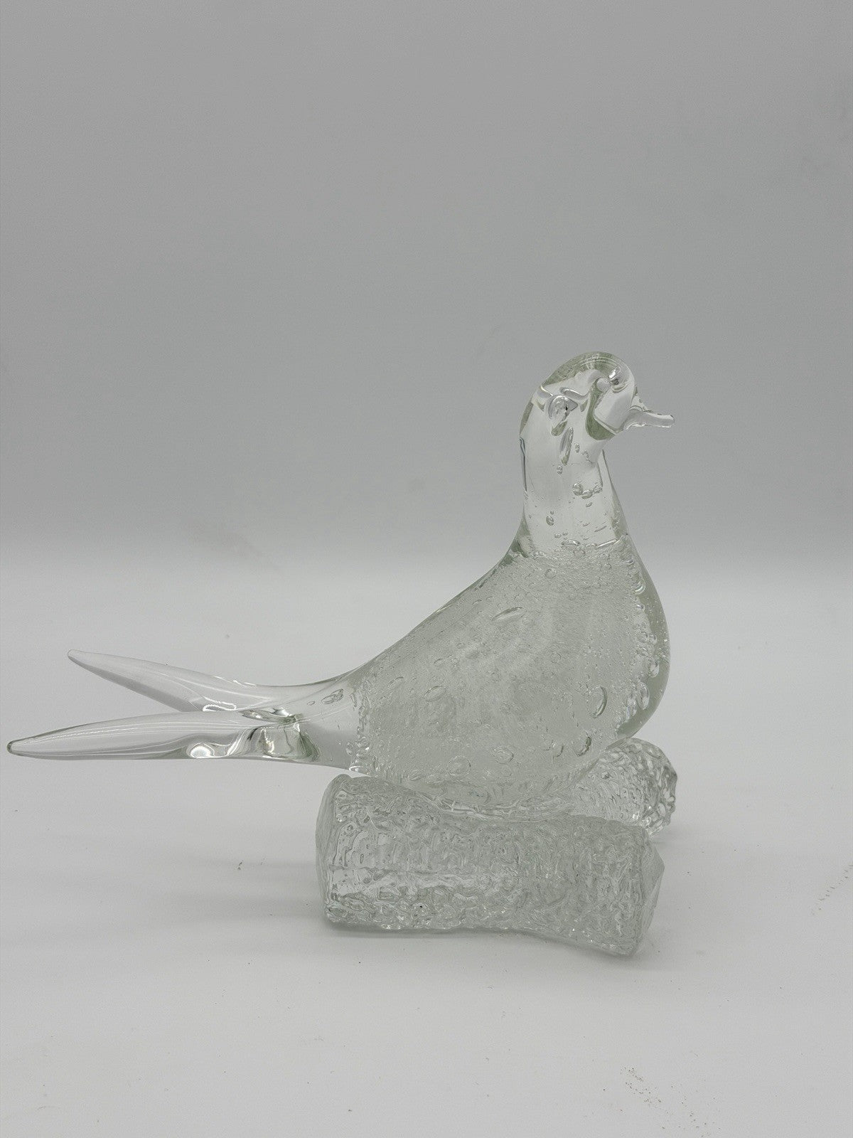 Murano Italy Art Glass Clear Bubble Seagull Bird On branch Figurine
