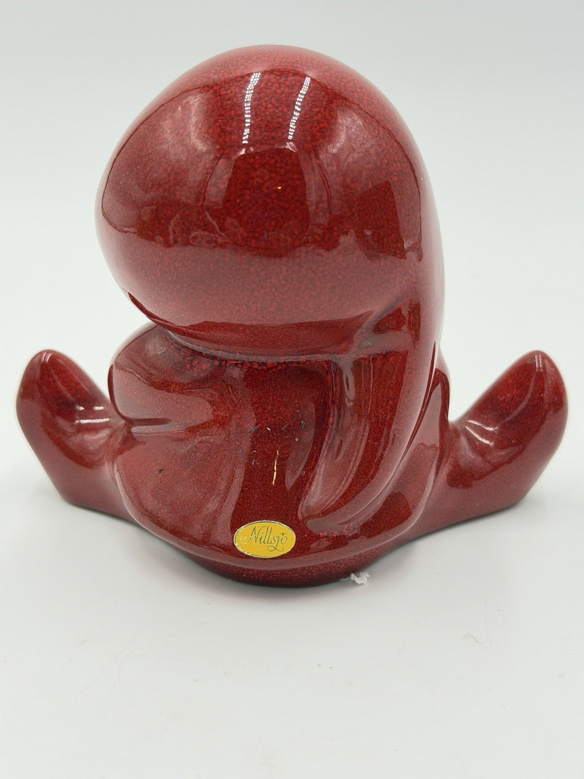 Swedish Pottery Nittsjo Red Tomte Gnome With Spoon 13148