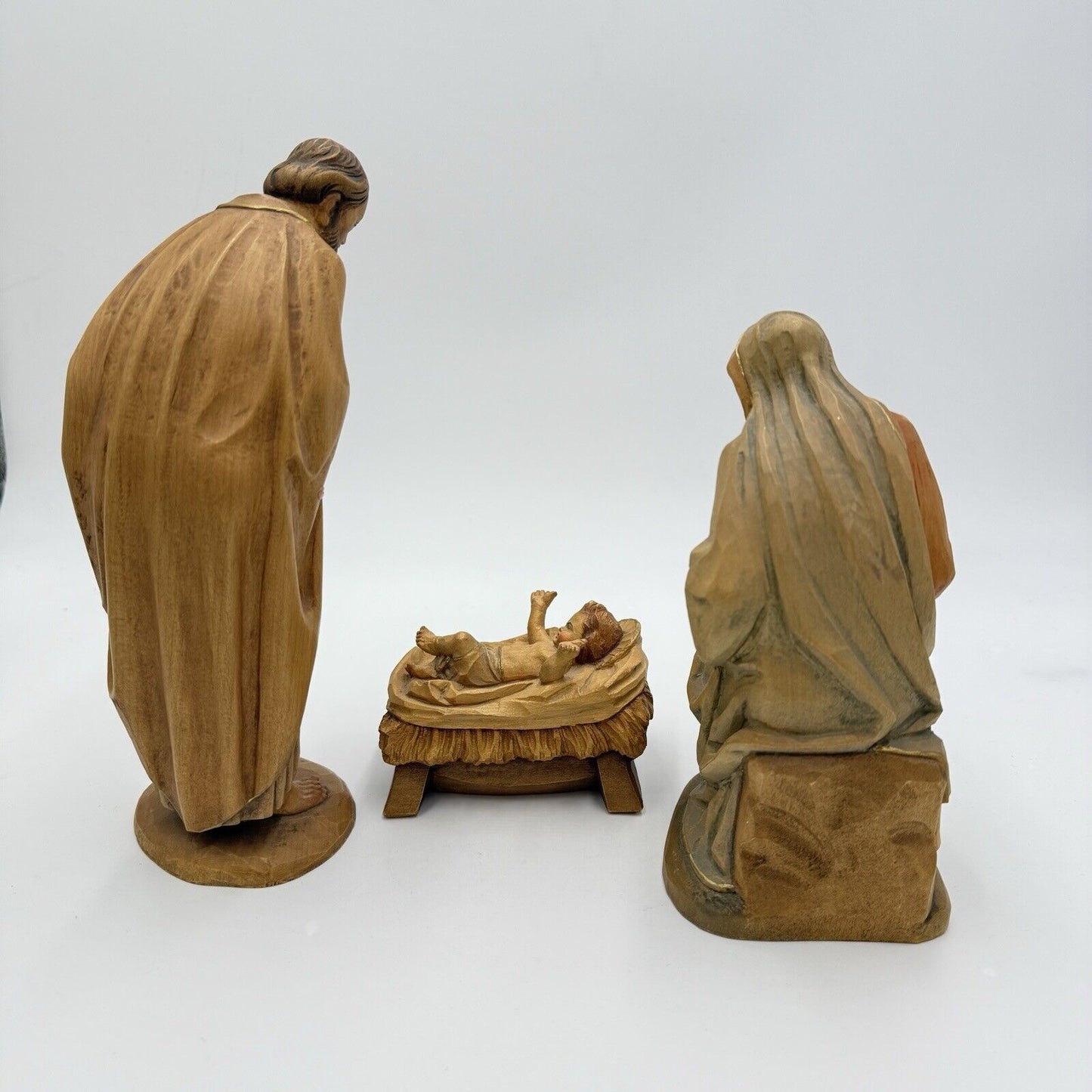 vintage ANRI KARL KUOLT wood carvings ITALY nativity large set 10” folk art