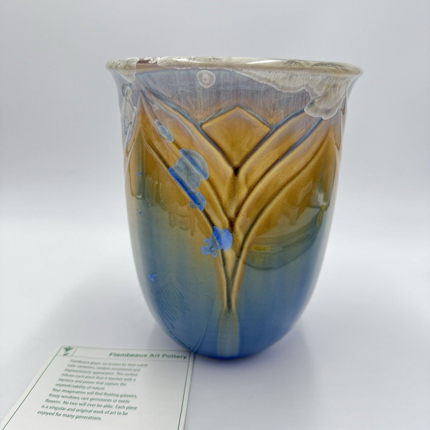 Bill Campbell Studio Art Pottery Blue Mustard Flambeaux Crystalline Vase