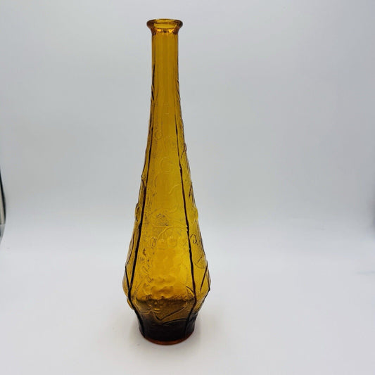 MCM EMPOLI DECANTER AMBER ART GLASS ITALY 1960's Genie Bottle Fruit Embossed