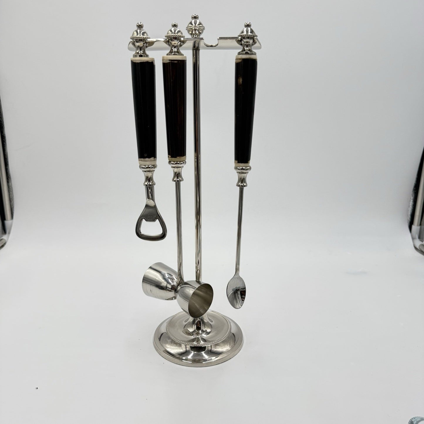 POTTERY BARN  FRENCH Country Chic Faux Bone Handle Bar Tool Set 4 PCs Stainless