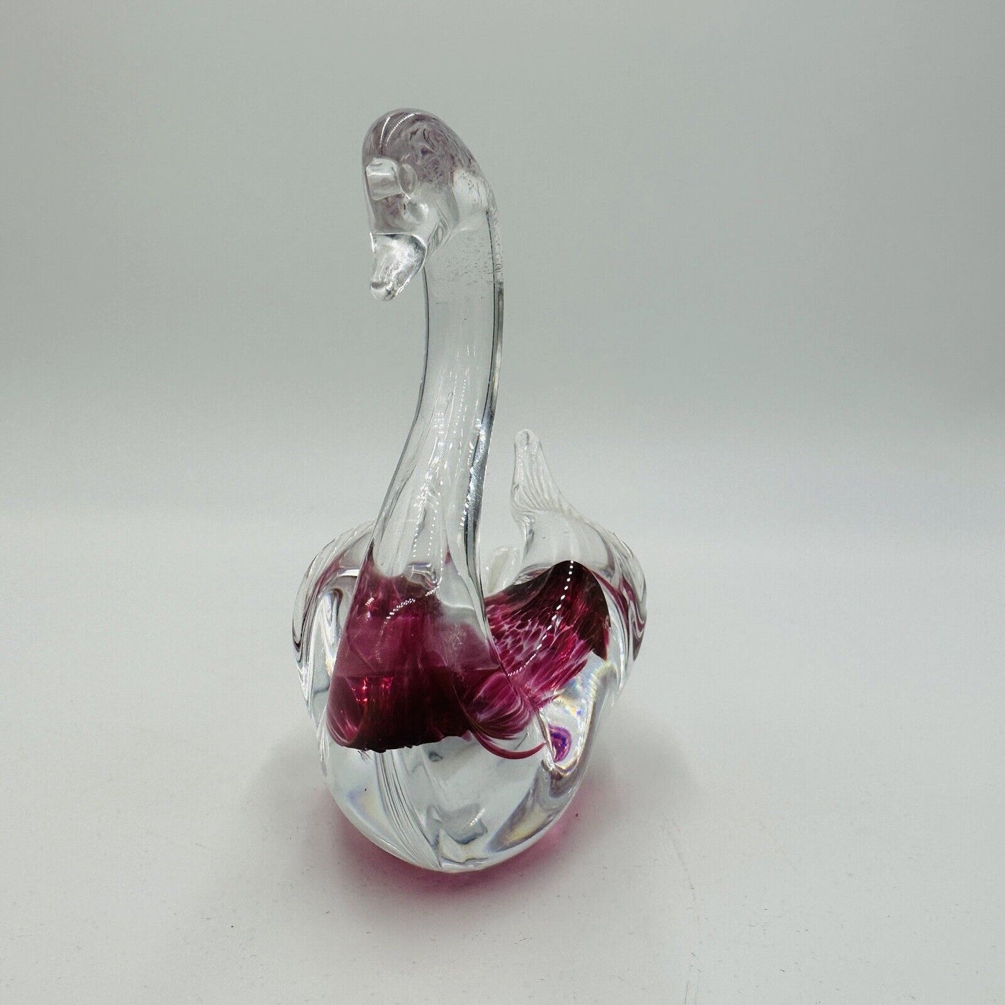 Swedish Granna Swan Glass Art Figurine Pink 5in Hand Blown Hand Made Vintage