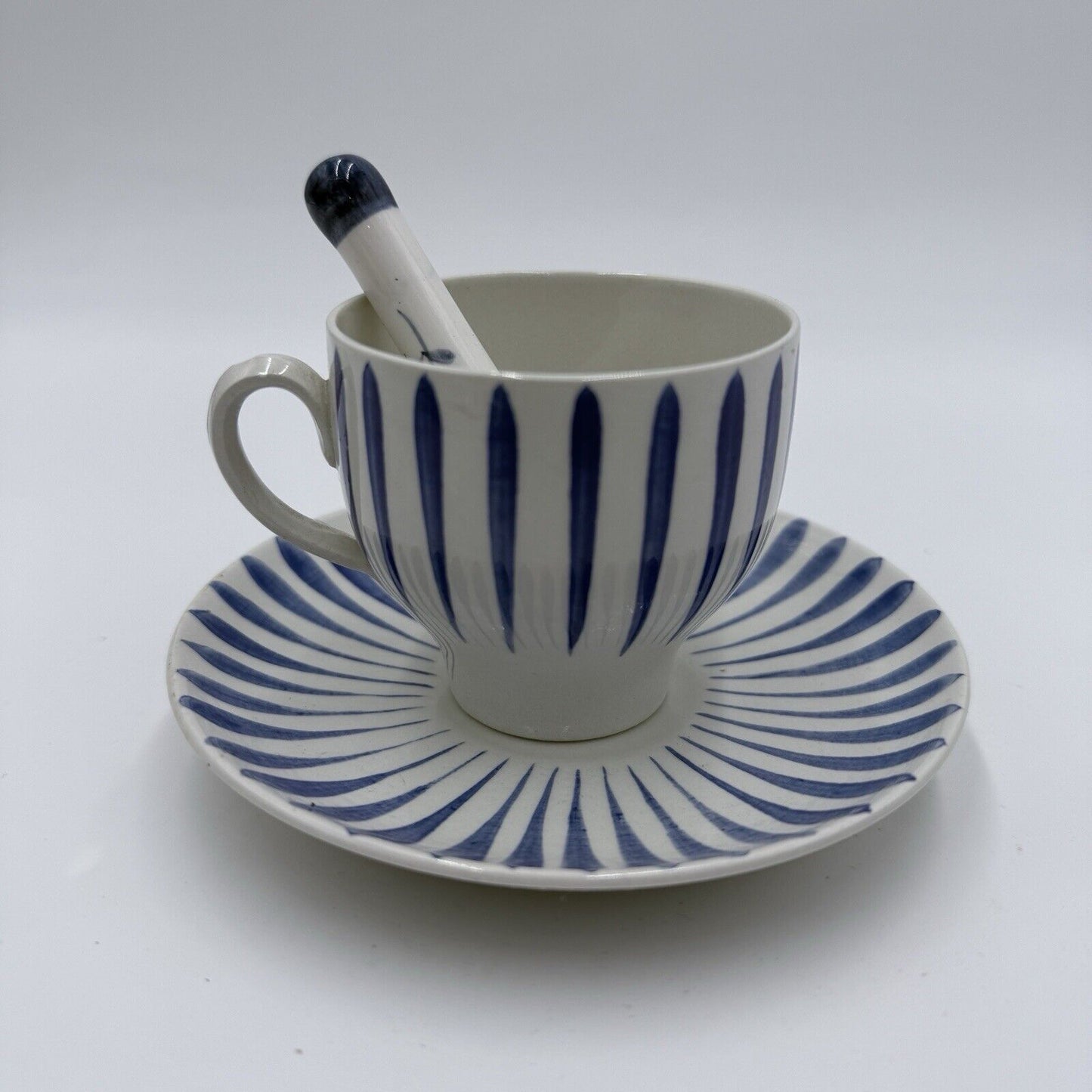 Upsala Ekeby Gefle Cup and Saucer Blue & White Zebra MCM Sweden BLÅ ASTEŘ #356