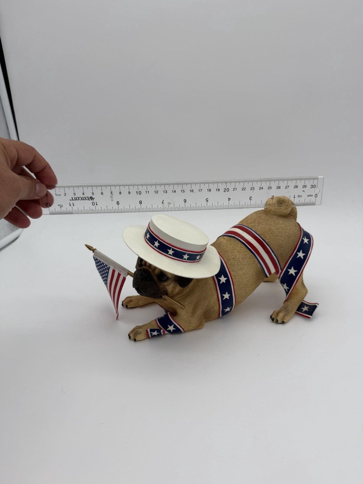 Rare Danbury Mint Patriotic Pug Dog Figurine 10” American Flag Resin Painted