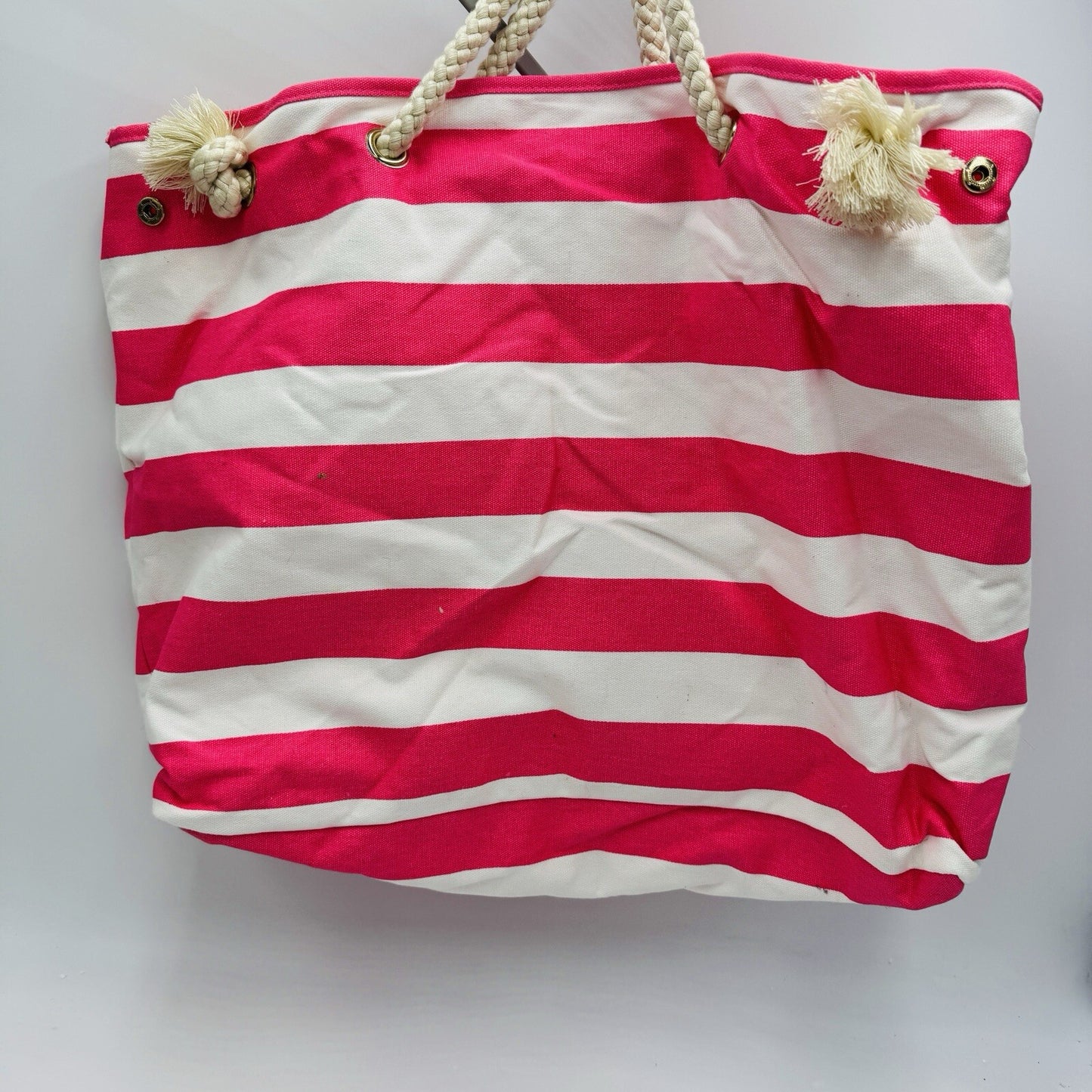 Victoria Secret’s Take Me To The Beach Canvas Striped Tote Bag Pink White New
