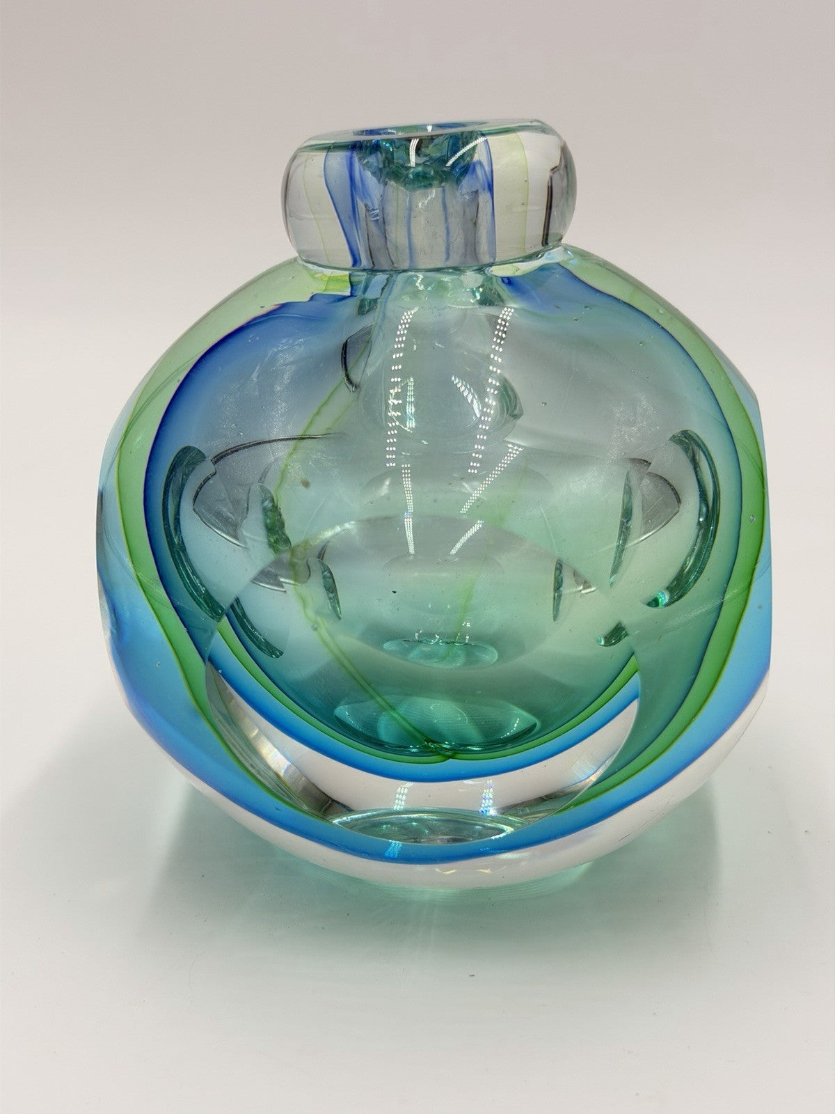 Vintage Murano Italy Flavio Poli Sommerso Faceted Art Glass Bottle Vase 4”