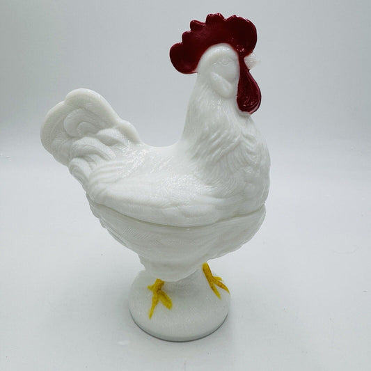 Vintage Westmoreland Milk Glass Standing Rooster Covered Candy Dish 9" Figurine