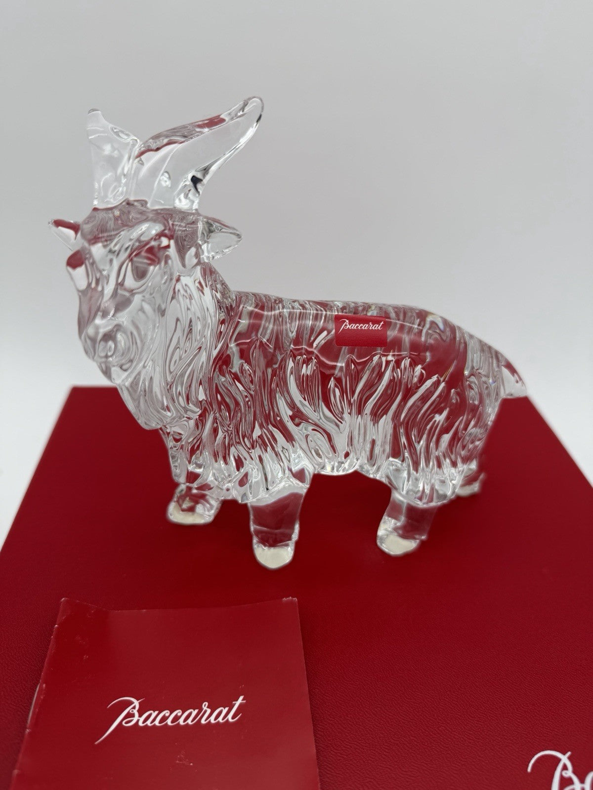 Baccarat Long Hair Goat Crystal France Clear Solid Figurine Sheep Boxed Rare