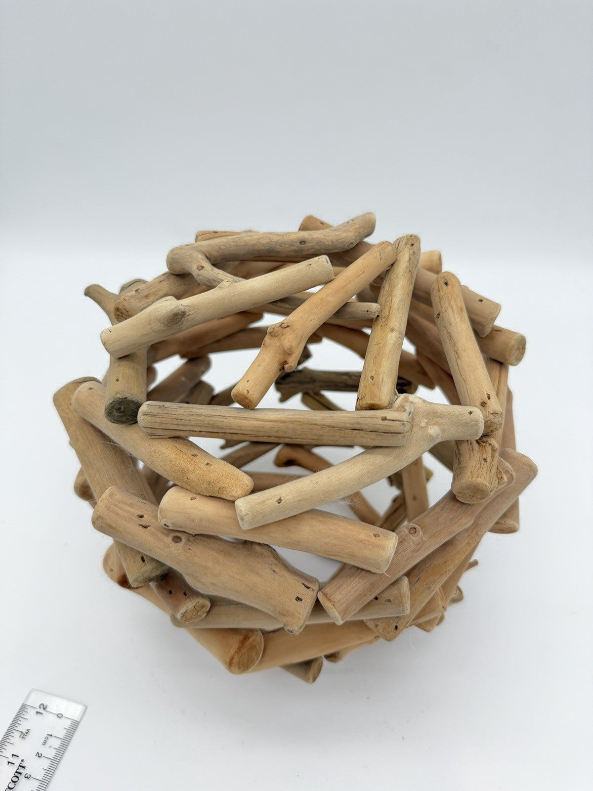 Folk Art rustic nautical decor  9-inch driftwood ball Wood Art Craft