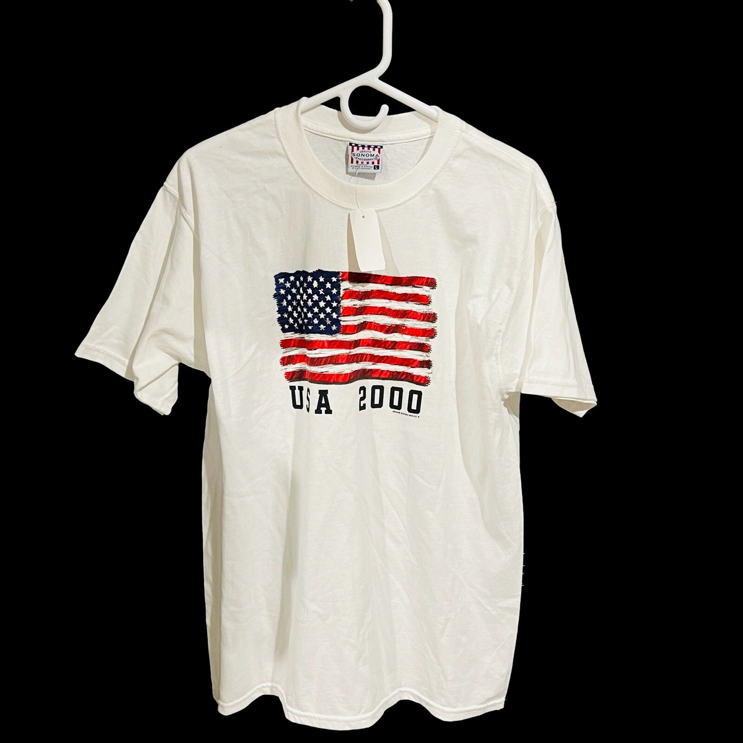 Sonoma Men's Size L T-shirt American Flag Vintage White USA 2000 Company