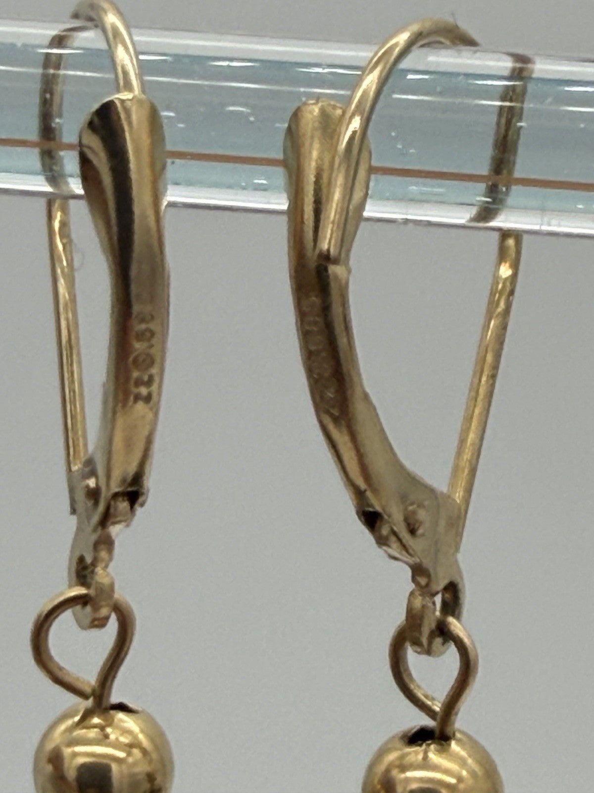 Vtg Pair of Earrings 14K Gold Cloisonne Flower Ball Drop Dangle Signed ZZ 585