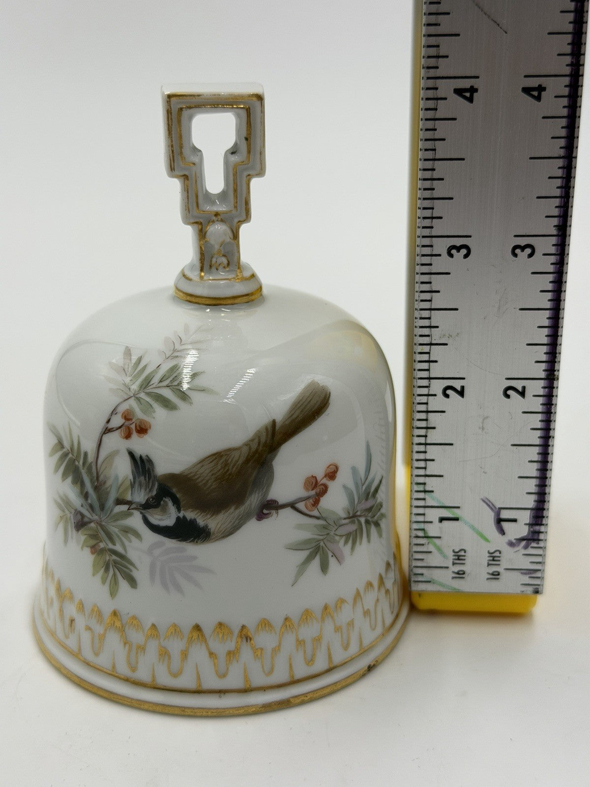 Antique 19thC Meissen Porcelain Hand Painted Birds Bell Porzellan Glocke German