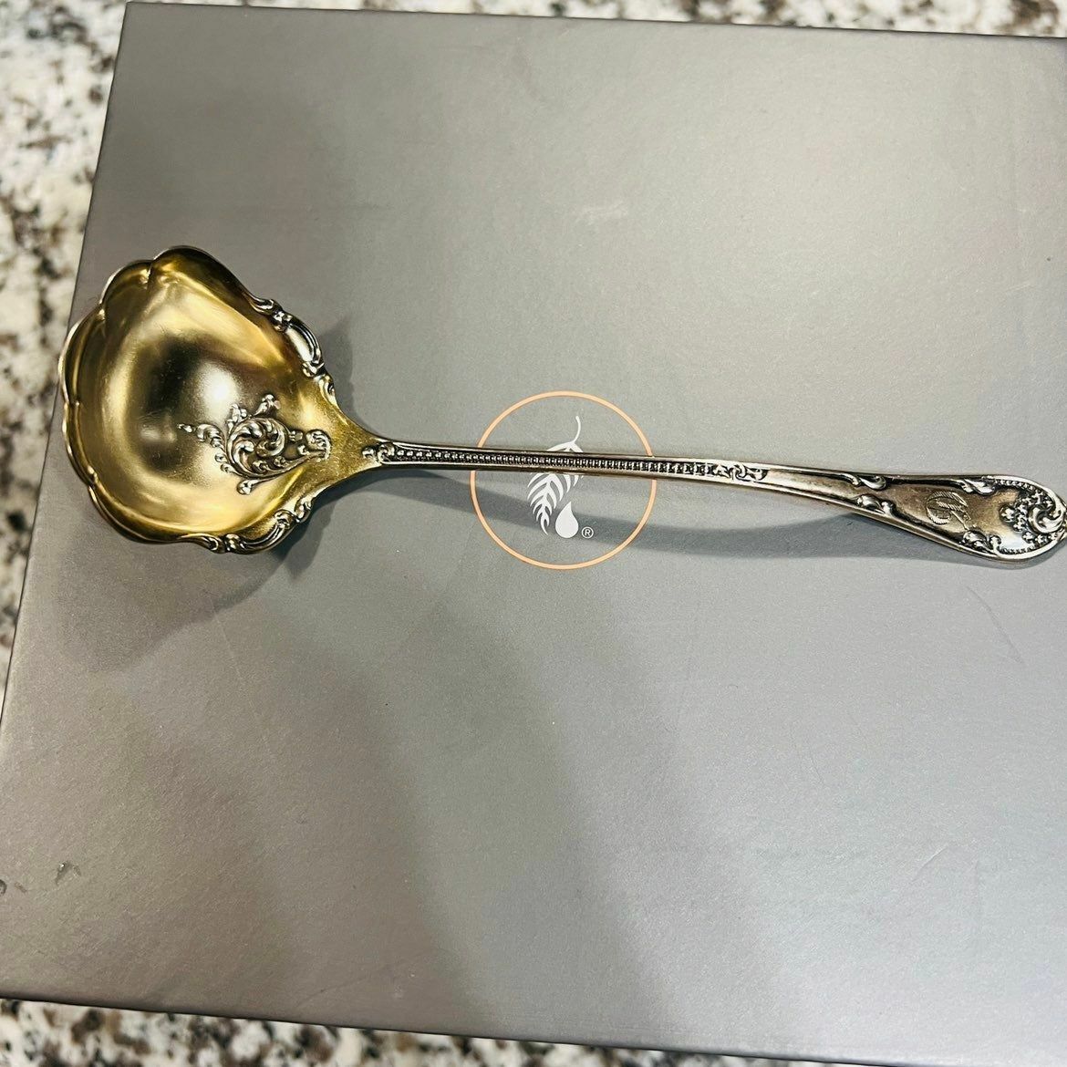 Towle Ladle Spoon Sterling Silver Rustic Pattern Sauce Gold Wash Monogram 5 1/8"