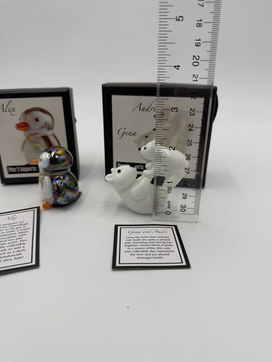 Vintage Pier 1 Imports Art Glass Penguin Alex & Gena Audri Polar Bear Figurines