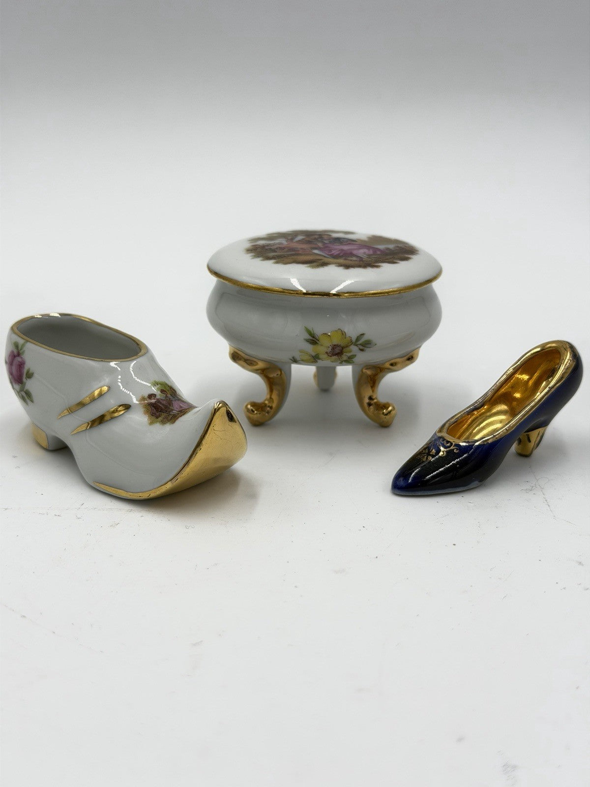 Vintage Limoges Castel France Miniature Victorian Shoes & Trinket Box Porcelain