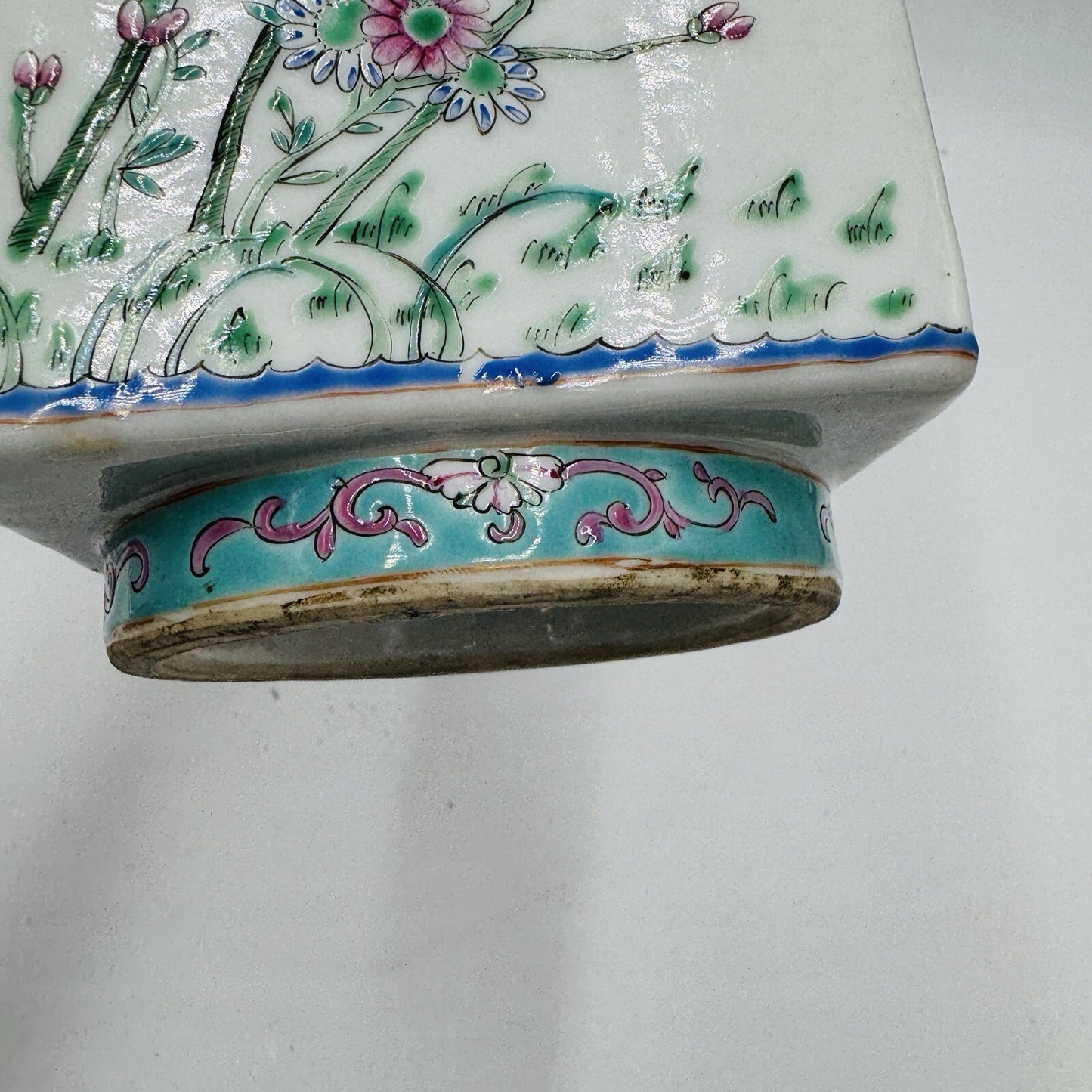 Antique REPUBLIC Chinese Famille Floral porcelain CONG vase CHINA MARK Rare