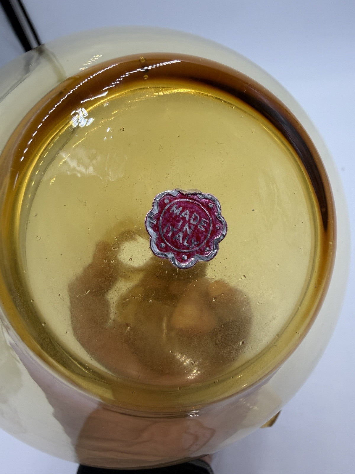 Rare MCM Empoli Italy  Art Glass Decanter  Amber W/stopper & Sticker 12”H