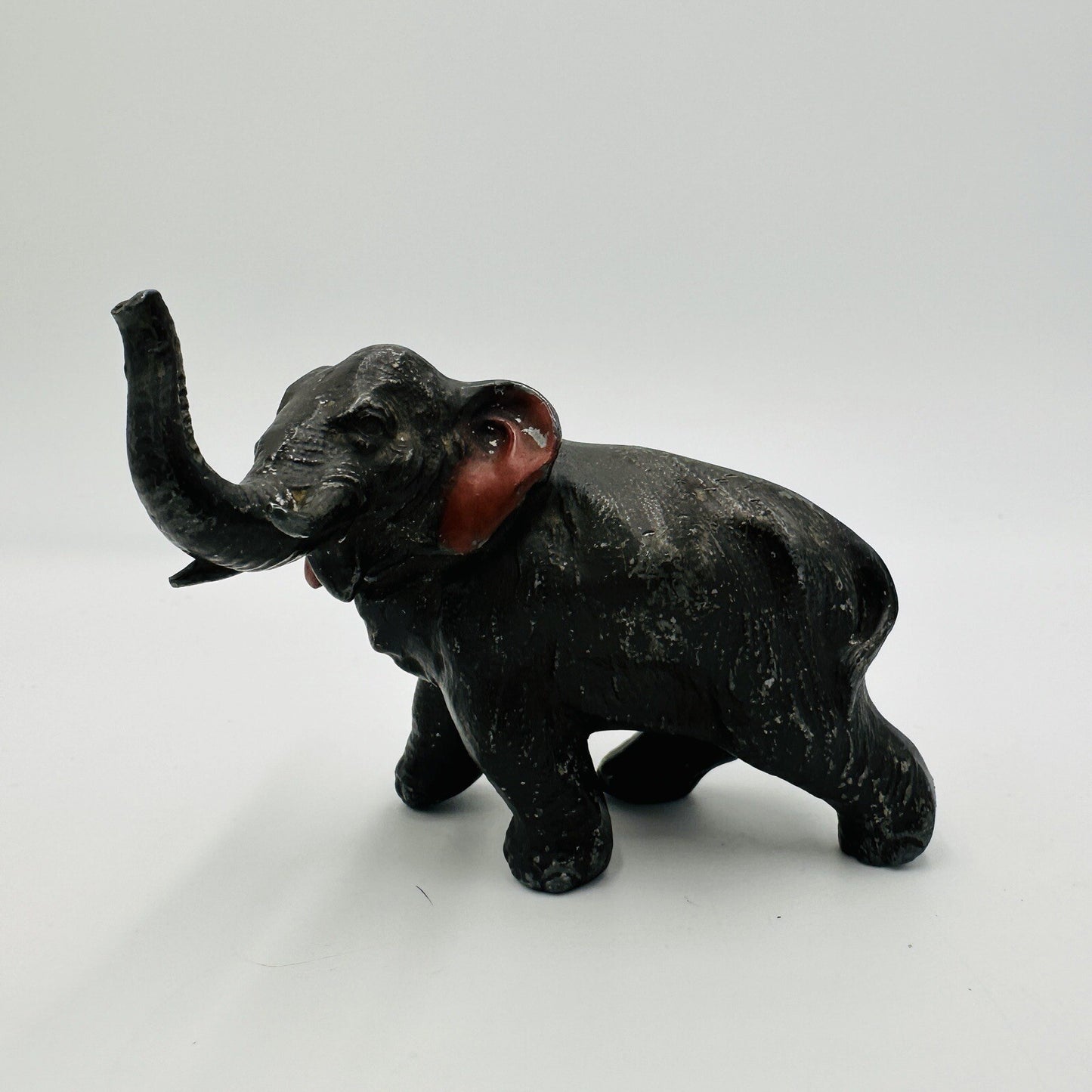 Elephant Figurine Trunk Up Realistic Japan Metal Red Ears Vintage Metal