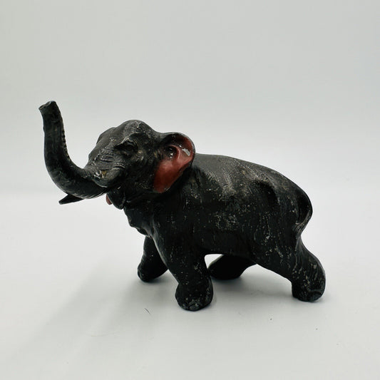 Elephant Figurine Trunk Up Realistic Japan Metal Red Ears Vintage Metal