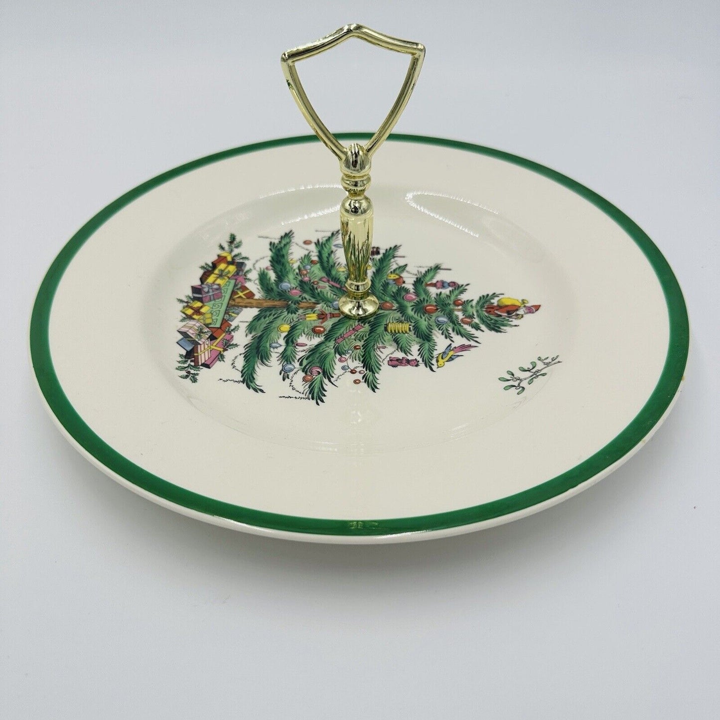 Spode One Tier Tidbit Tray Cookie Appetizer Plate 10 1/2in Christmas Tree