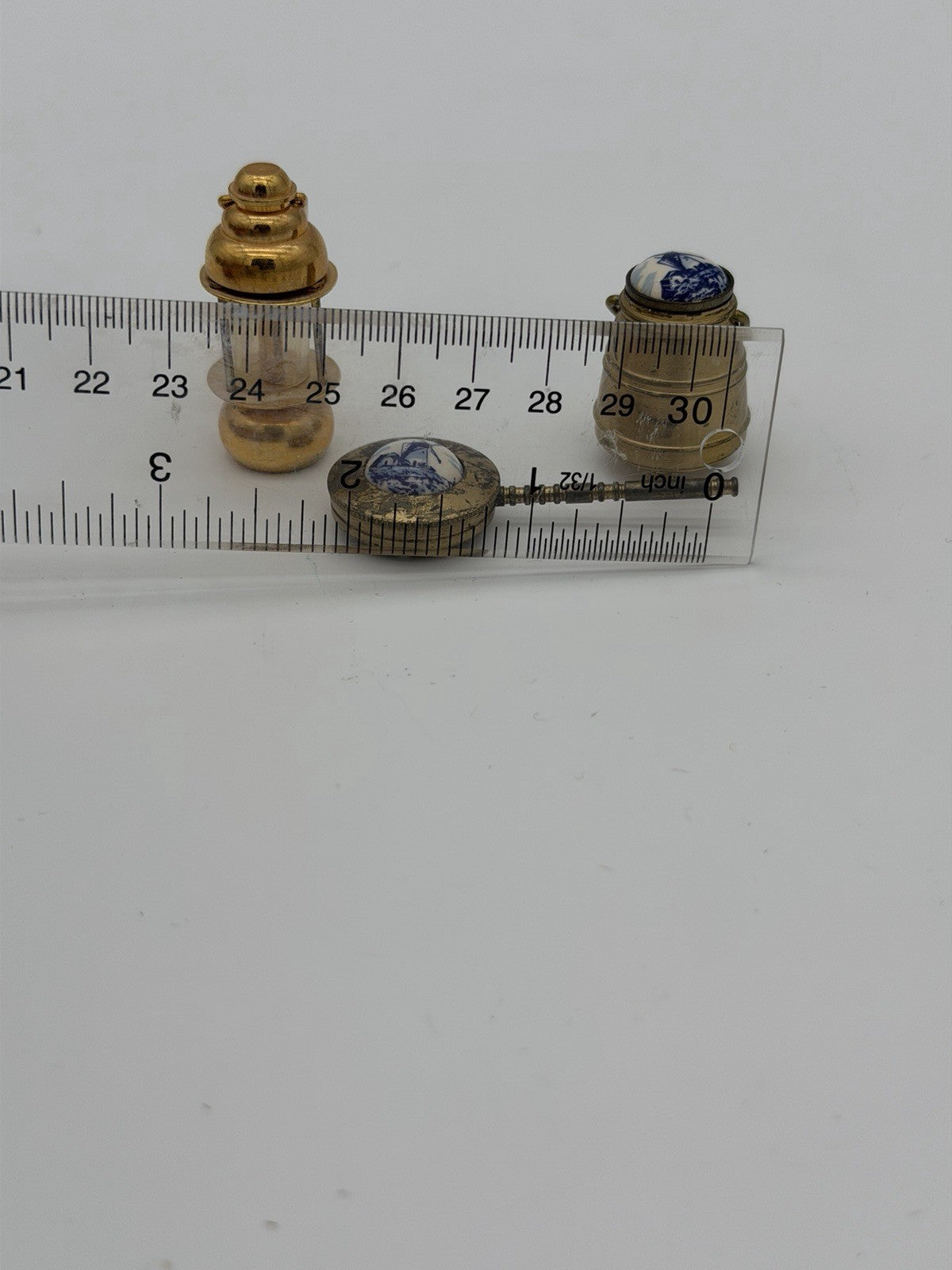 Vintage Brass Dutch Miniatures Dollhouse Holland Enamel Blue Delft 3 Pcs