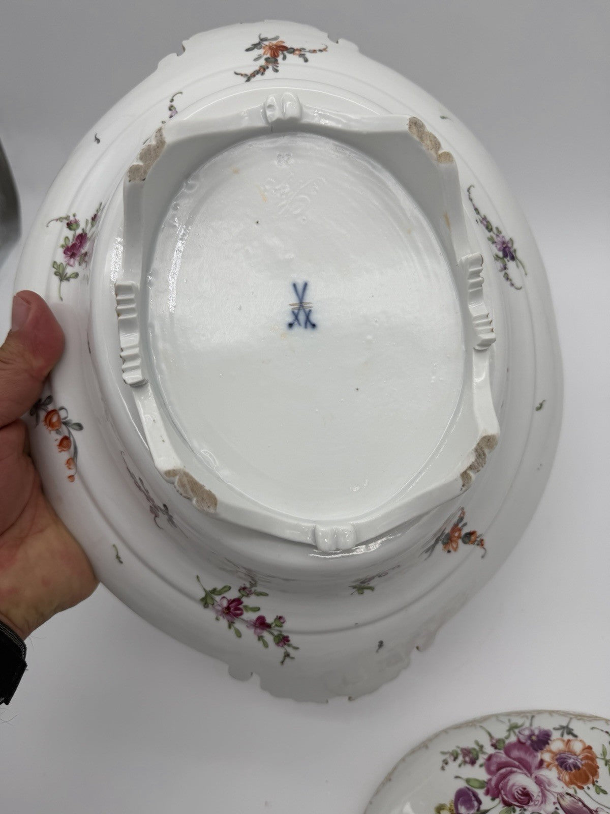 Antique Meissen 2pc Porcelain Lidded Tureen Caserole Dish Bowl FLoral Germany