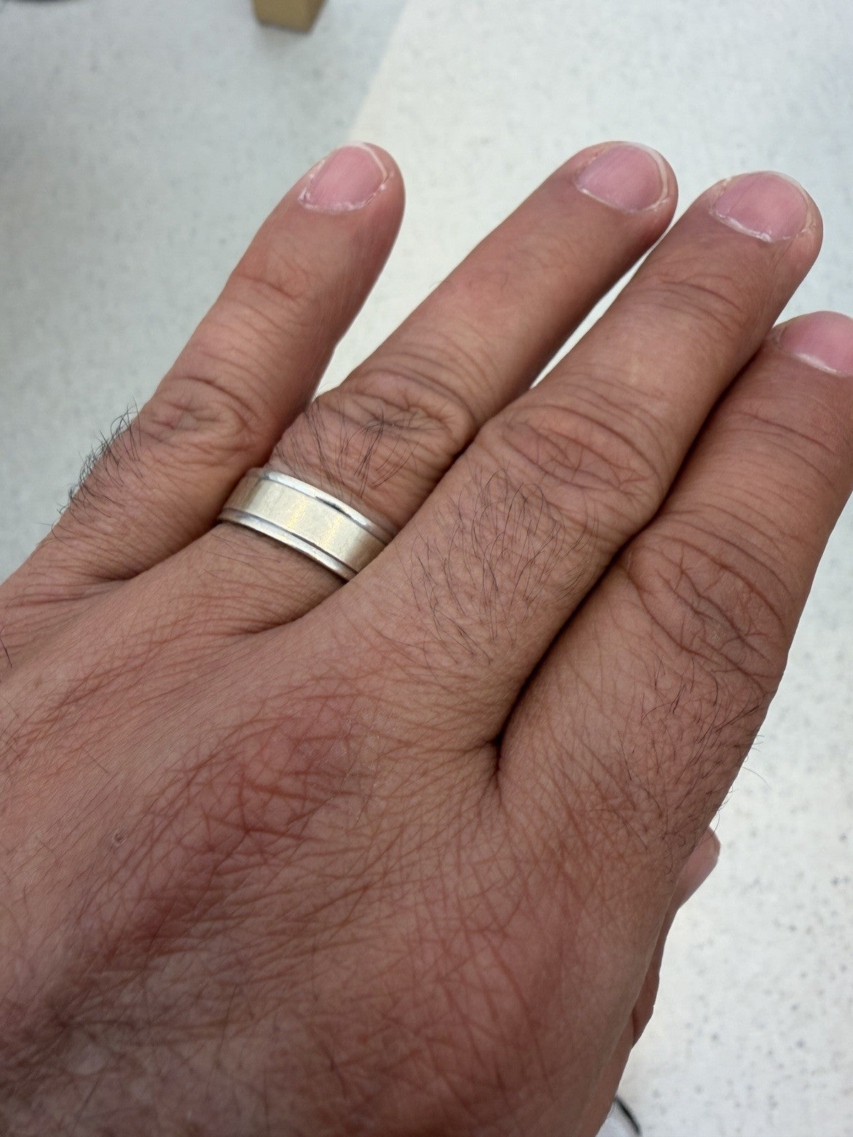 10k White Gold Men Size 9 Wedding Band Wide 6mm People’s Jewelry Store 4.3g