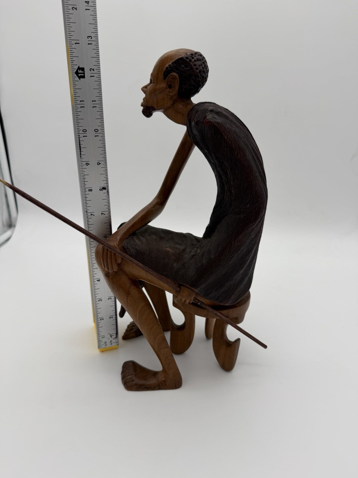 Vintage Folk Art Hand Carved Wood African Tribal Hunter Sculpture 13”H